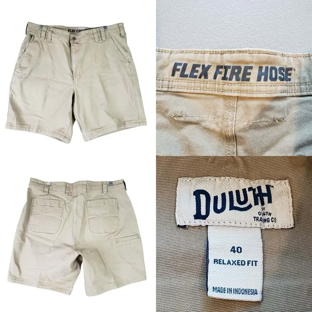Duluth Trading Co Cargo Shorts Flex Fire Hose Men's Size 40 Khaki Beige Relaxed